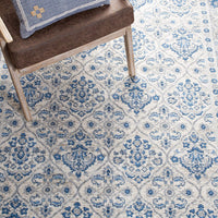 Oriental Damask Trellis Area Rug, Ivory Blue