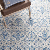 Oriental Damask Trellis Area Rug, Ivory Blue