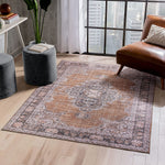 Mareva Machine Washable Rust Orange Vintage Oriental Medallion Area Rug