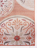 Carved Floral Transitional Indoor/ Outdoor Flat Weave Terracotta/Beige Area Rug