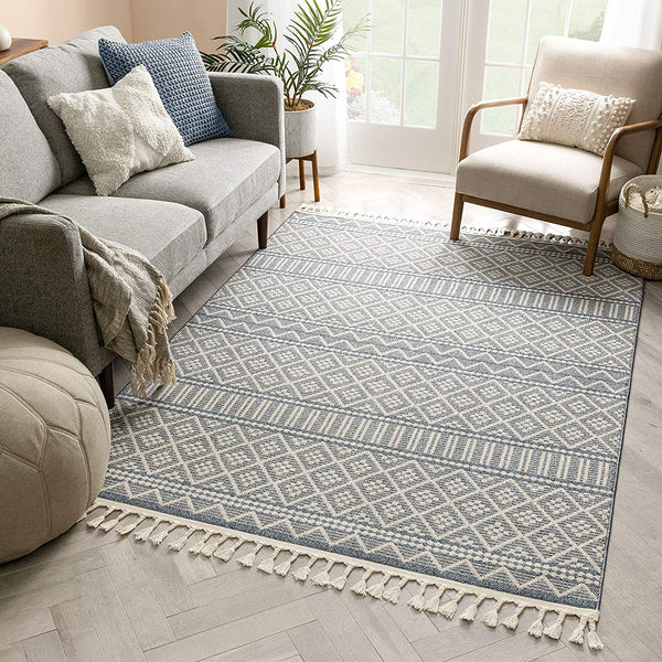 Ventova Denim Blue Tribal Geometric Area Rug