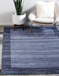 Contemporary Bordered Soft Navy Blue Area Rug