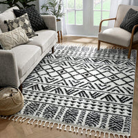 Tessa Ivory Moroccan Shag Diamond Trellis Pattern Soft Area Rug