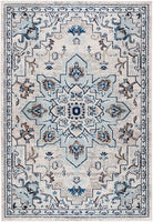 Boho Chic Medallion Distressed Soft Area Rug, Ivory / Light Blue
