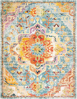 Boho Chic Oriental Medallion Distressed Area Rug, Orange Teal