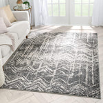 Marbella Grey & Ivory Zig-Zag Stripes Distressed Geometric Pattern Area Rug