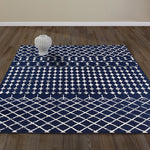 Contemporary Trellis Navy/Ivory/Teal Area Rugs