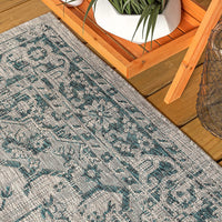 Rozetta Boho Medallion Textured Weave Indoor/Outdoor Gray/Teal Area Rug