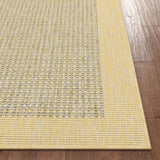 Bright Yellow Indoor/Outdoor Flat-Weave Pile Border Pattern Area Rug