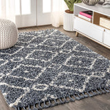 Mercer Shag Plush Tassel Moroccan Diamond Indoor Soft Area Rug Cream/Grey