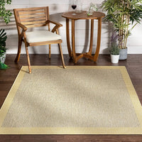 Bright Yellow Indoor/Outdoor Flat-Weave Pile Border Pattern Area Rug