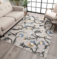 Darla Floral Grey Indoor/Outdoor Area Rug Stain Resistant Modern Carpet