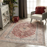 Tonti Red Machine Washable Vintage Style Classic Distsressed Persian Area Rug