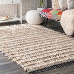 Emerita Tassel Shag Area Rug,  Beige