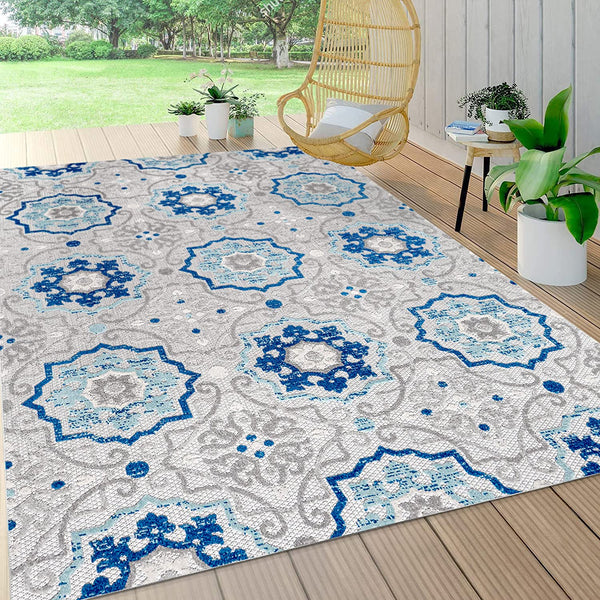 Mediterranean Medallion Boho Soft Area Rug Blue/Gray