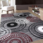 Contemporary Circles Gray/Grey Red White Black Area Rug