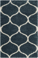 Moroccan Pattern Slate Blue Ivory Plush Shag Area Rug