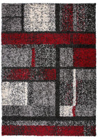Geometric Pattern Red Gray Cozy Shag Area Rugs