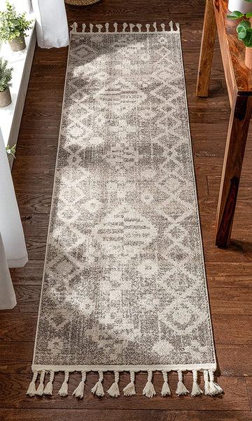 Grey Beige Tassel Moroccan Soft Area Rug