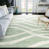 Modern Wave Distressed Area Rug, Sage / Cream