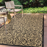 Madrid Vintage Filigree Textured Weave Indoor/Outdoor Black/Khaki Area Rug