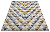 Geometric Triangles Blue Yellow High Traffic Stain Resistant Indoor Outdoor Area Rug
