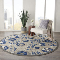 Indoor/Outdoor Floral Natural/Blue Area Rug