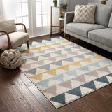 Triangles Geometric Gold Blue Area Rug