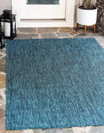 Casual Transitional Indoor Outdoor Flatweave Teal Area Rug