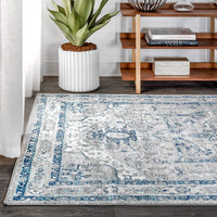 Modern Persian Vintage Medallion Light Grey/Blue Area Rug