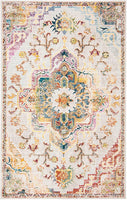 Boho Chic Oriental Medallion Area Rug, Light Blue / Grey