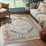 Vera Vintage Grey Tribal Diamond Medallion Pattern Area Rug