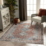 Menda Red Machine Washable Vintage Distressed Persian Soft Area Rug