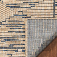 Sturl Beige & Blue Indoor/Outdoor Flat Weave Pile Nordic Diamond Pattern Area Rug