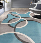 Contemporary Abstract Circles Soft Light Blue Gray Area Rug