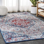 Modern Persian Vintage Medallion Red/Navy Soft Area Rug