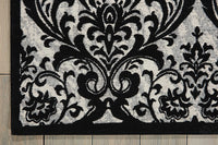 Damask Contemporary Soft Area Rug, Black/White