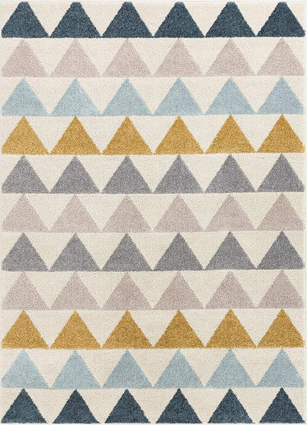 Triangles Geometric Gold Blue Area Rug