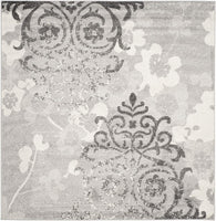 Silver and Ivory Contemporary Chic Damask Soft Area Rug