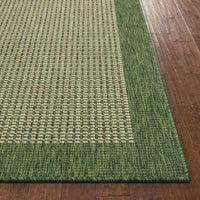 Woden Green Indoor/Outdoor Flat Weave Pile Border Pattern Rug