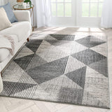 Baldosa Grey & Ivory Boxes & Stripes Abstract Geometric Pattern Area Rug