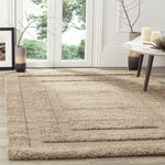 Box Border Beige Thick Plush Shag Area Rug