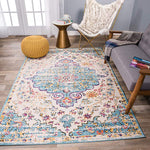 Vintage Medallion Floral Ivory Blue Soft Area Rug