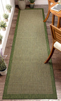 Woden Green Indoor/Outdoor Flat Weave Pile Border Pattern Rug