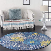 Floral Blue Grey Yellow Soft Area Rug