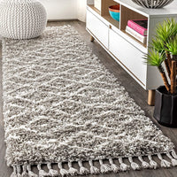 Mercer Shag Plush Tassel Moroccan Diamond Indoor Soft Area Rug Cream/Grey