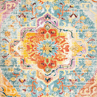 Boho Chic Oriental Medallion Distressed Area Rug, Orange Teal