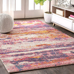 Modern Abstract Brushstroke Pink/Cream Soft Rug