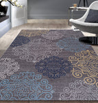 Gray Floral Area Rug Non-Slip/ No Skid