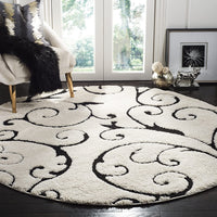 Premium Swirl Thick Plush  Ivory/Black Area Shag Rug